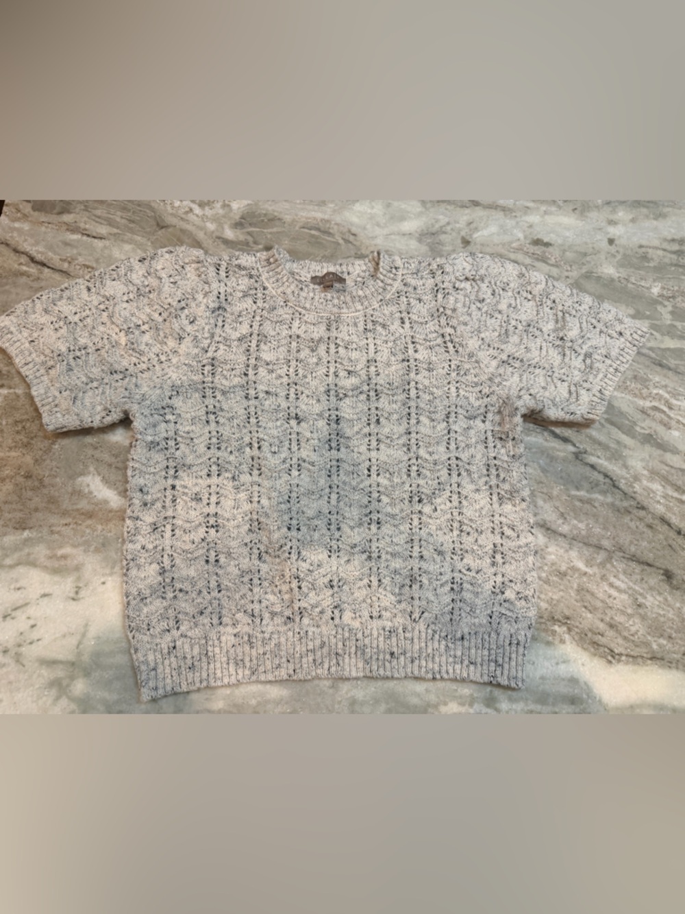 Lilla P Knit Sweater Womens Medium Cream Textured Short Sleeve Lightweight